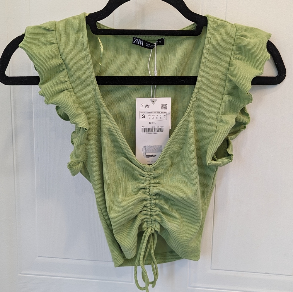 Zara Light Green Ruffled Crop Top